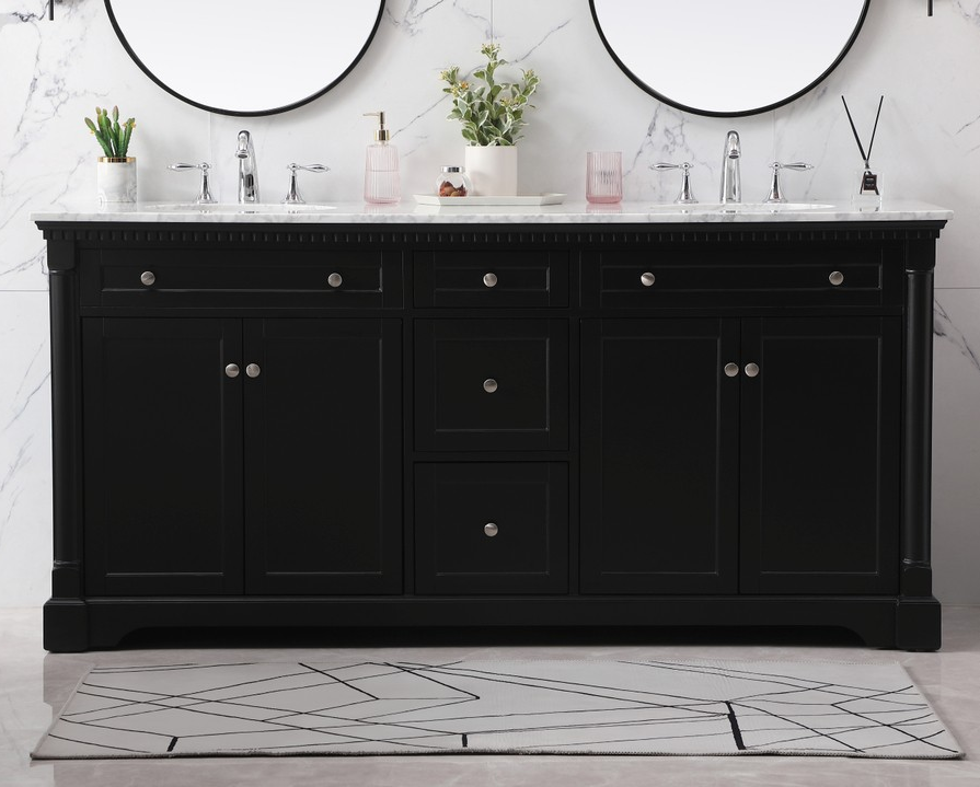 72 inch Double Bathroom Vanity set in Black