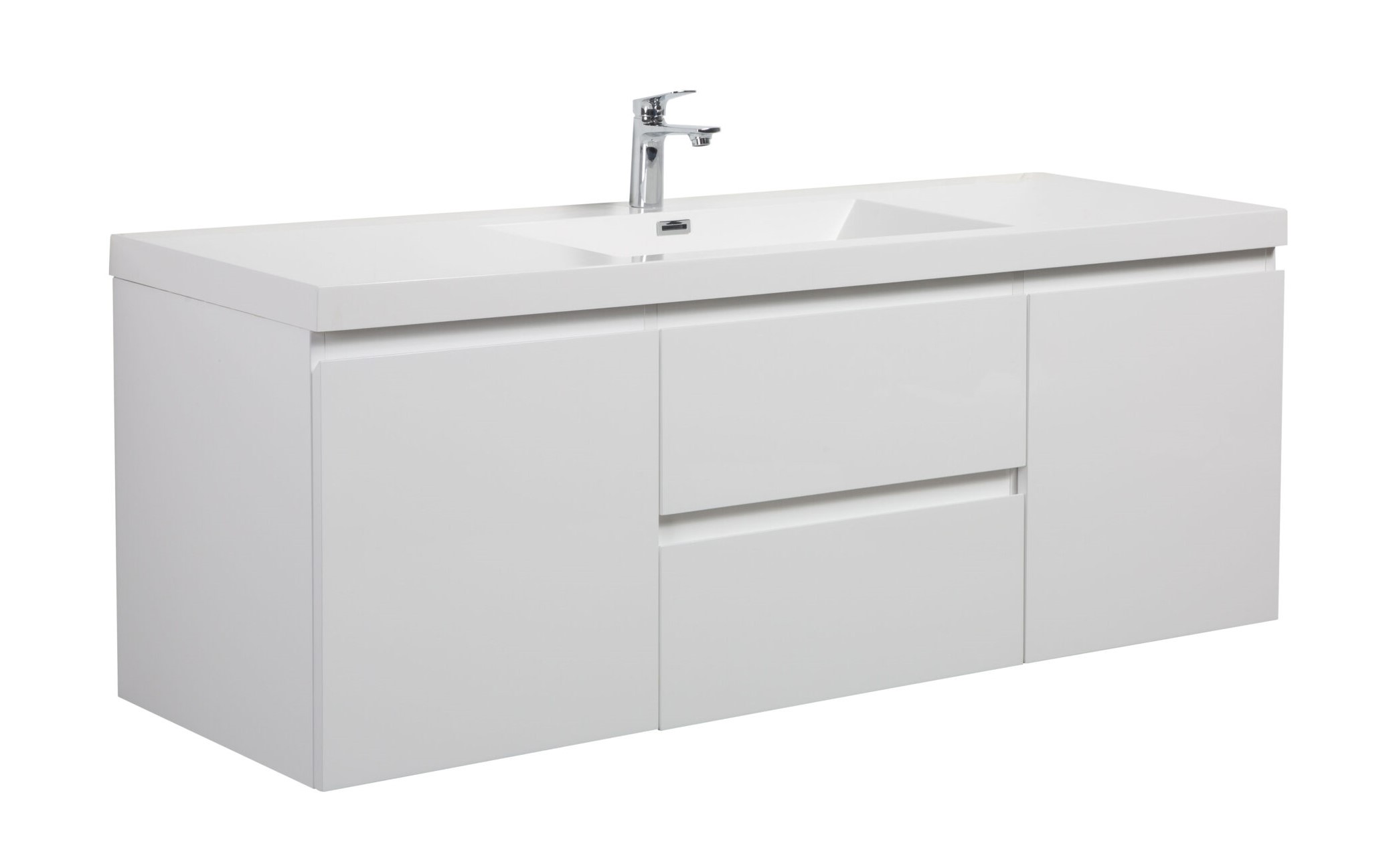 Aurora 60" Glossy Polar White Wall Hung Single Sink Bathroom Vanity with White Acrylic Countertop