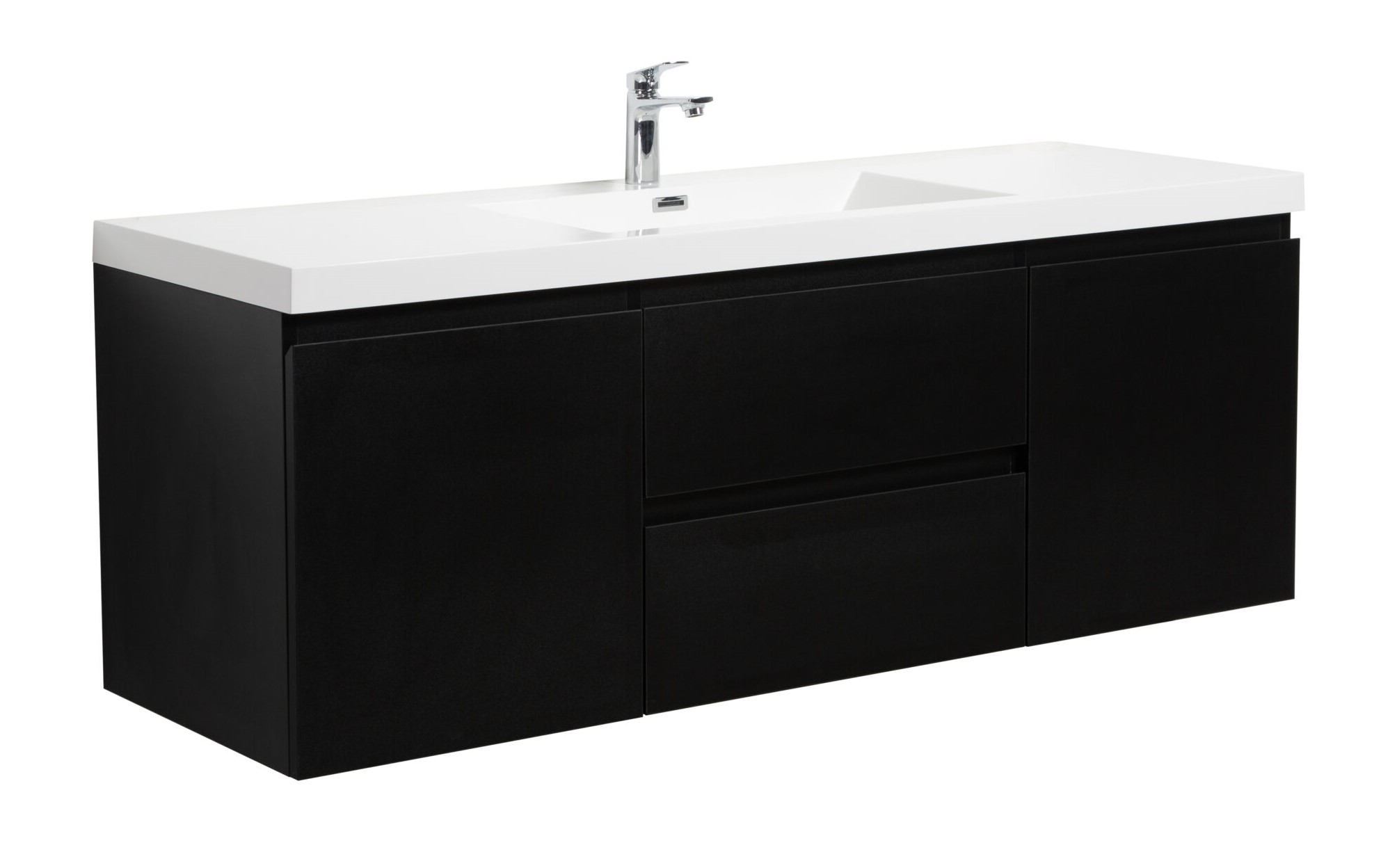 Aurora 60" Matte Midnight Black Wall Hung Single Sink Bathroom Vanity with White Acrylic Countertop