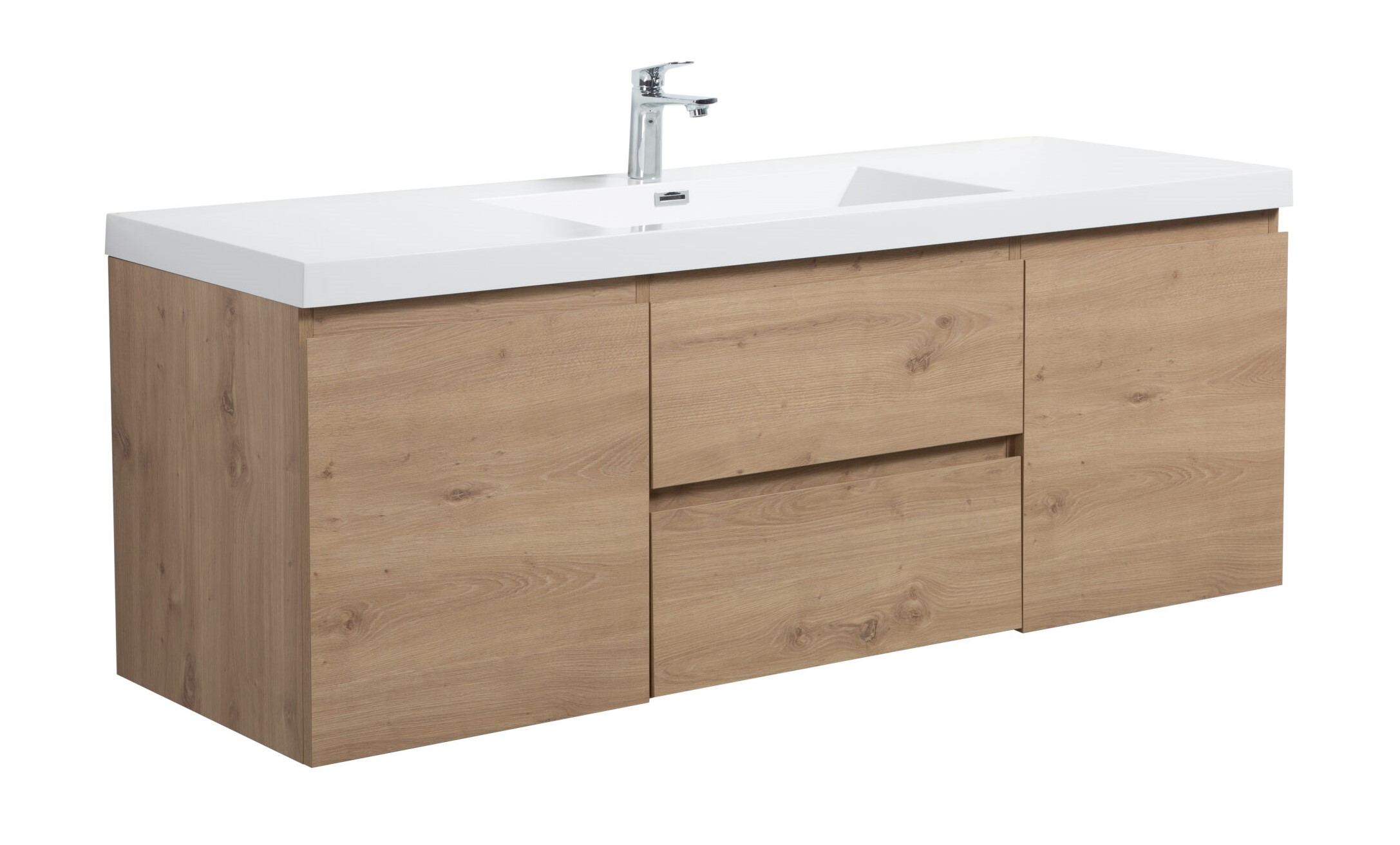 Aurora 60" Sonoma Oak Wall Hung Single Sink Bathroom Vanity with White Acrylic Countertop