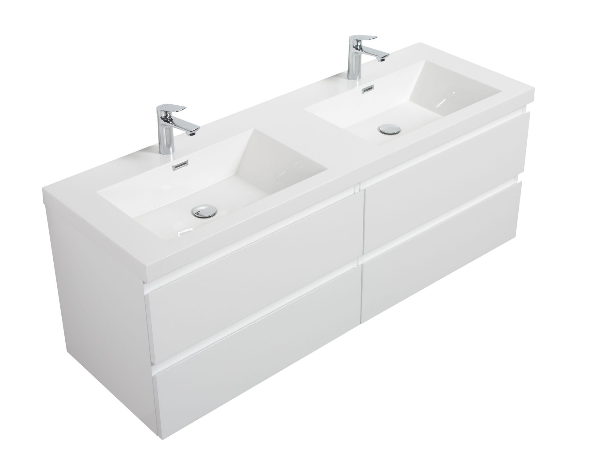 Aurora 60" Glossy Polar White Wall Hung Double Sink Bathroom Vanity with White Acrylic Countertop