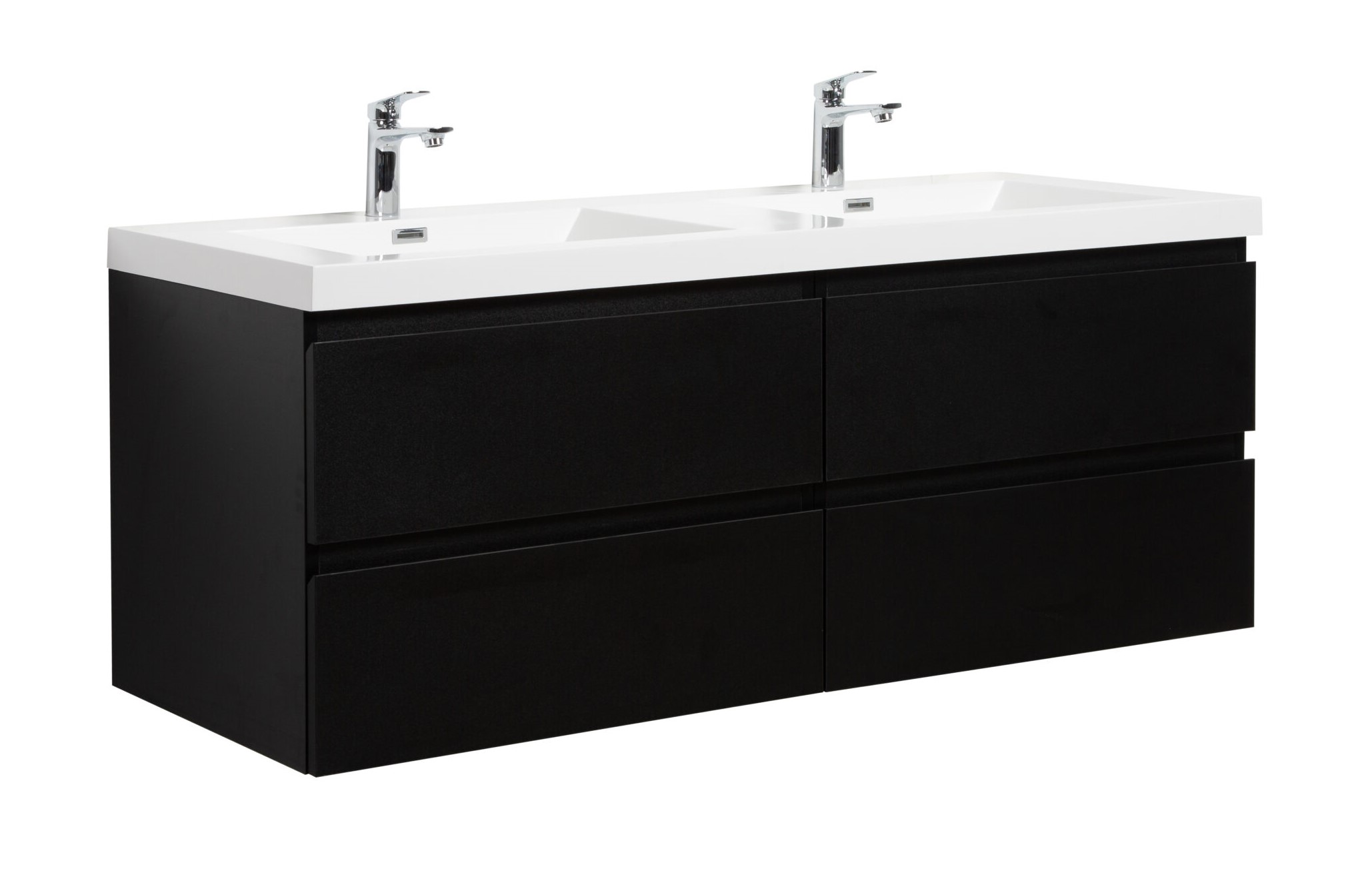 Aurora 60" Matte Midnight Black Wall Hung Double Sink Bathroom Vanity with White Acrylic Countertop