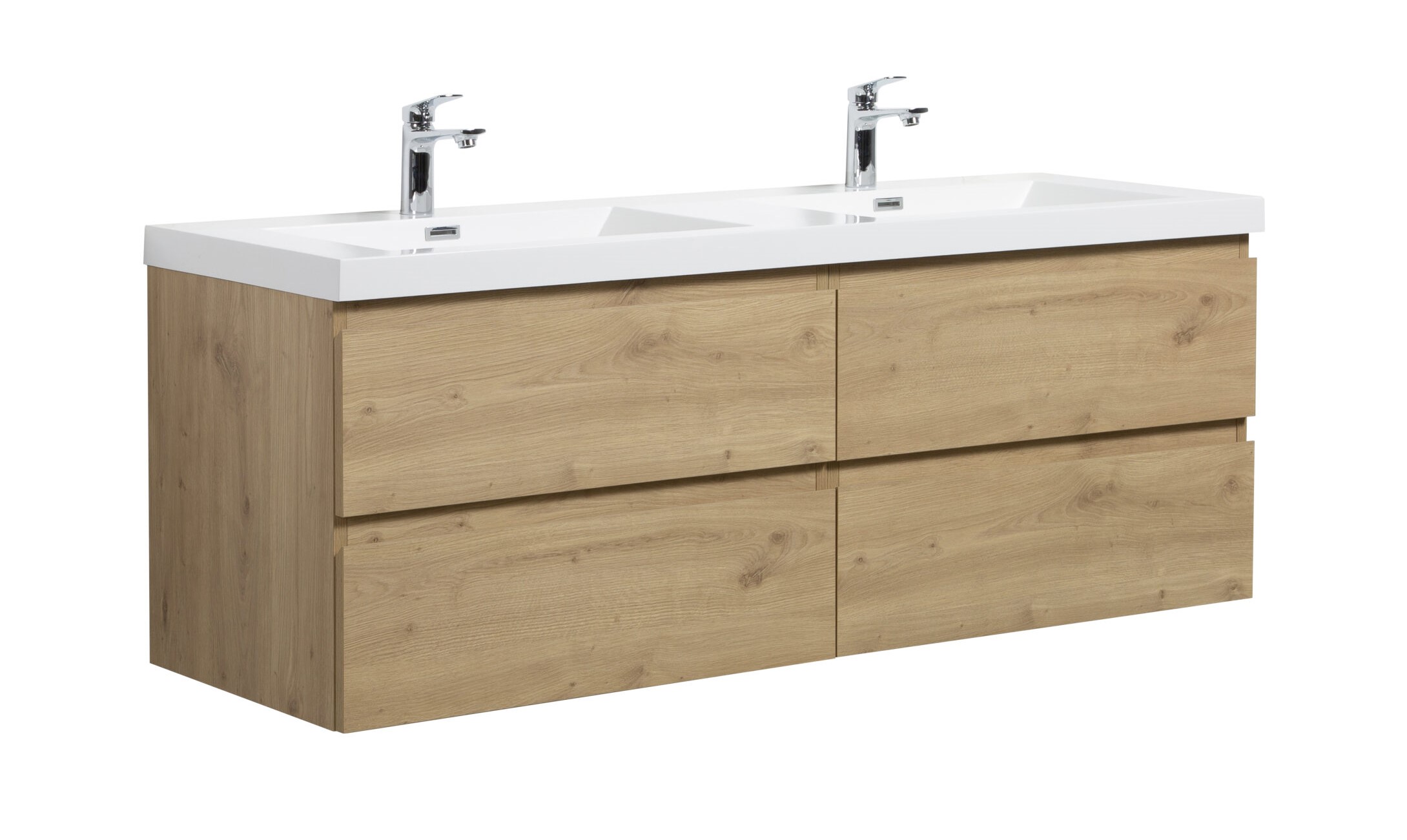 Aurora 60" Sonoma Oak Wall Hung Double Sink Bathroom Vanity with White Acrylic Countertop