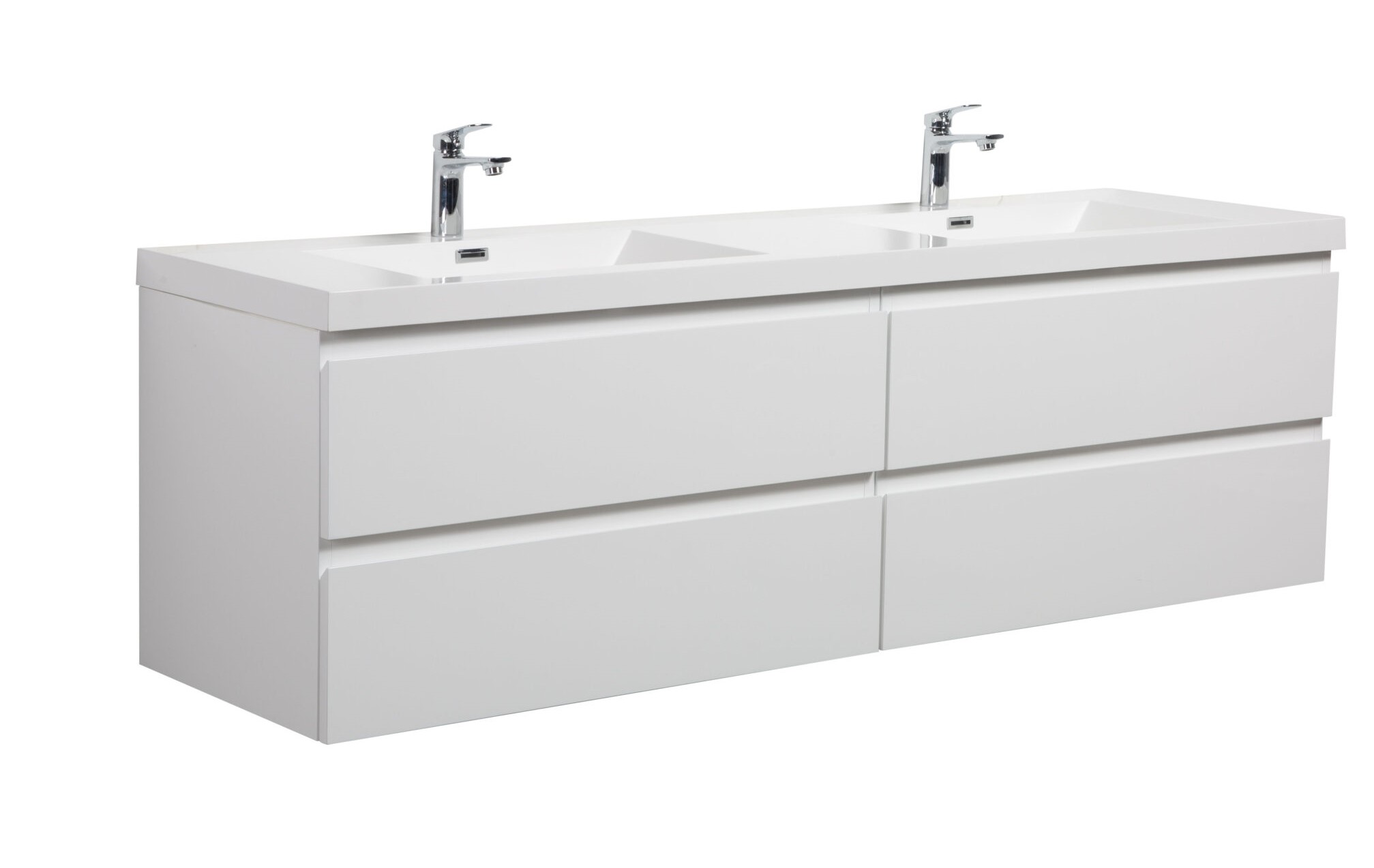 Aurora 72" Glossy Polar White Wall Hung Double Sink Bathroom Vanity with White Acrylic Countertop
