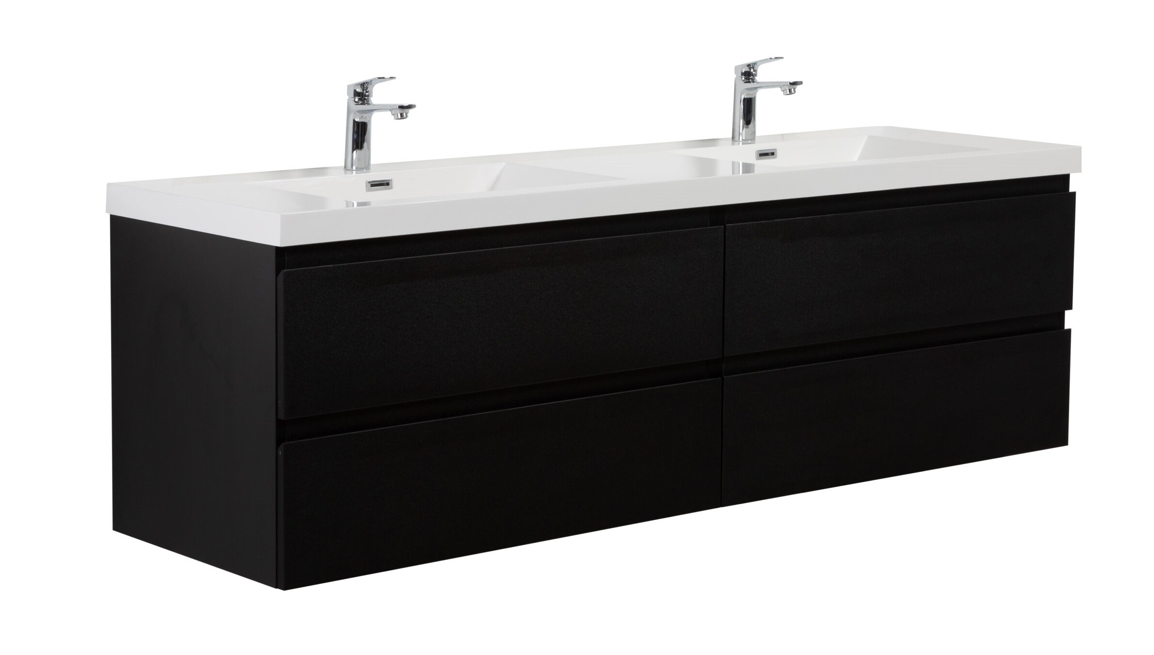 Aurora 72" Matte Midnight Black Wall Hung Double Sink Bathroom Vanity with White Acrylic Countertop