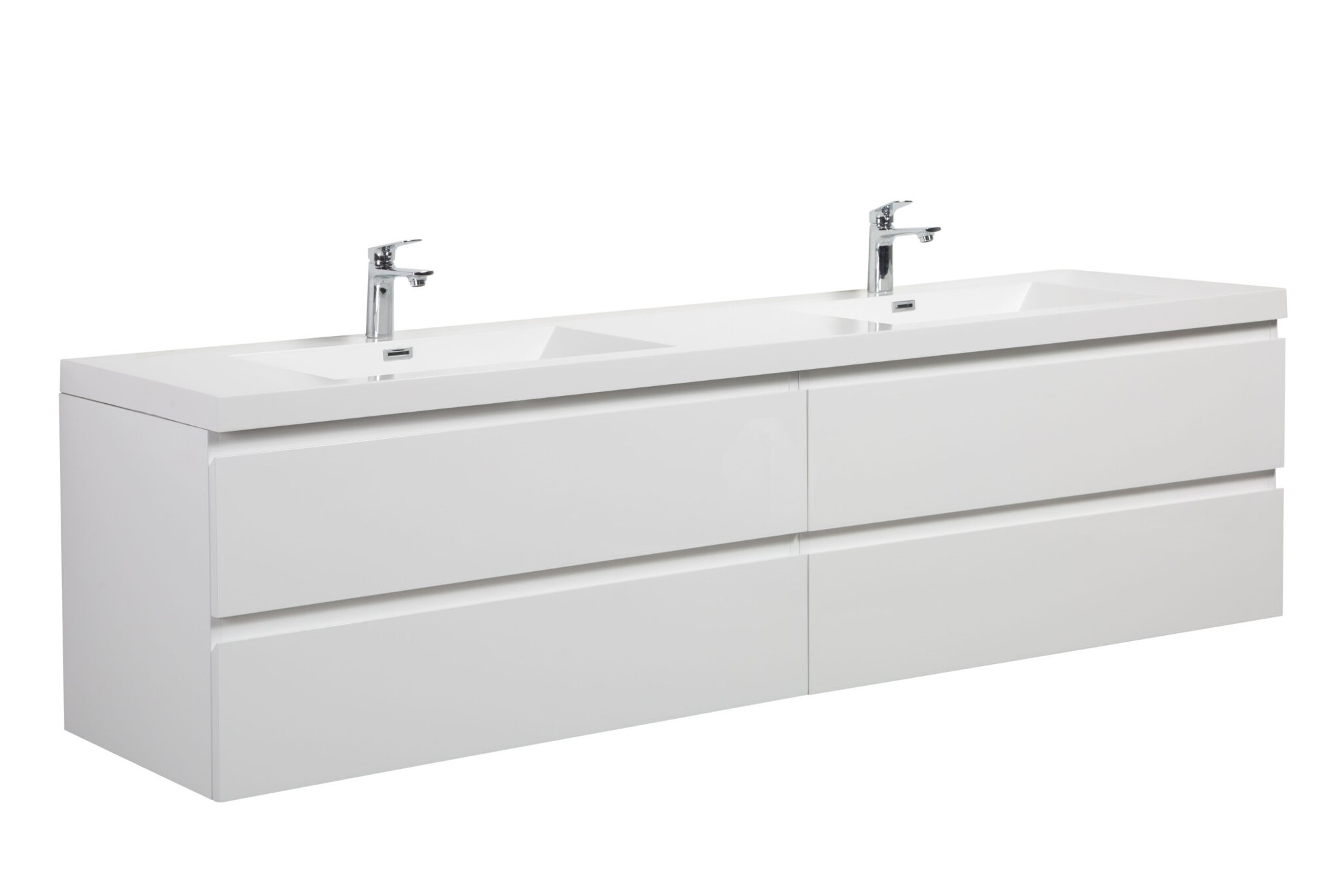 Aurora 84" Glossy Polar White Wall Hung Double Sink Bathroom Vanity with White Acrylic Countertop