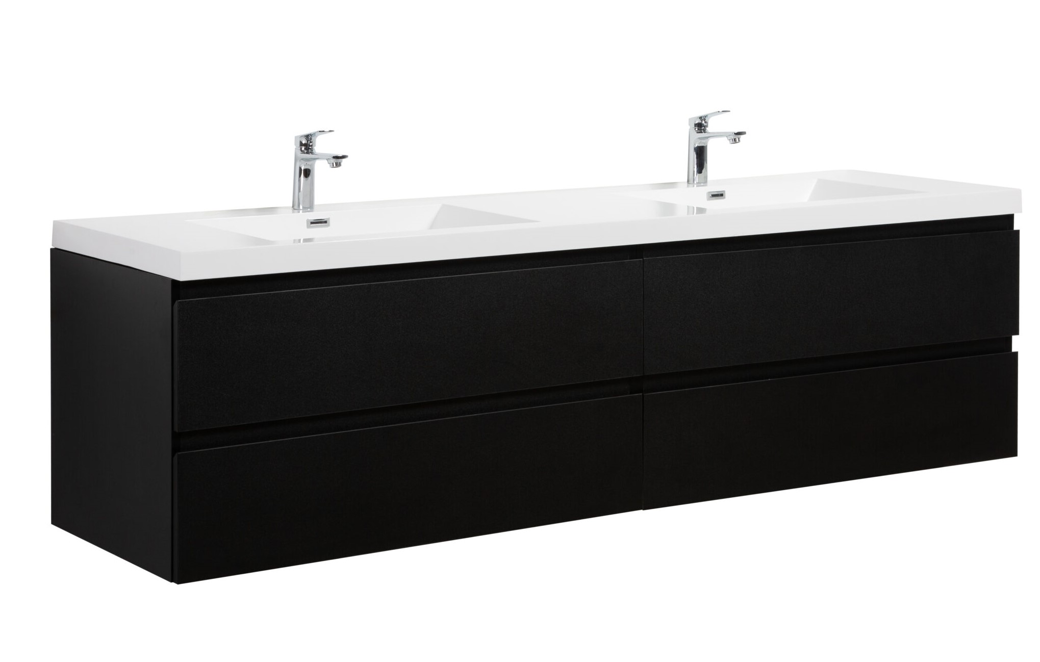 Aurora 84" Matte Midnight Black Wall Hung Double Sink Bathroom Vanity with White Acrylic Countertop