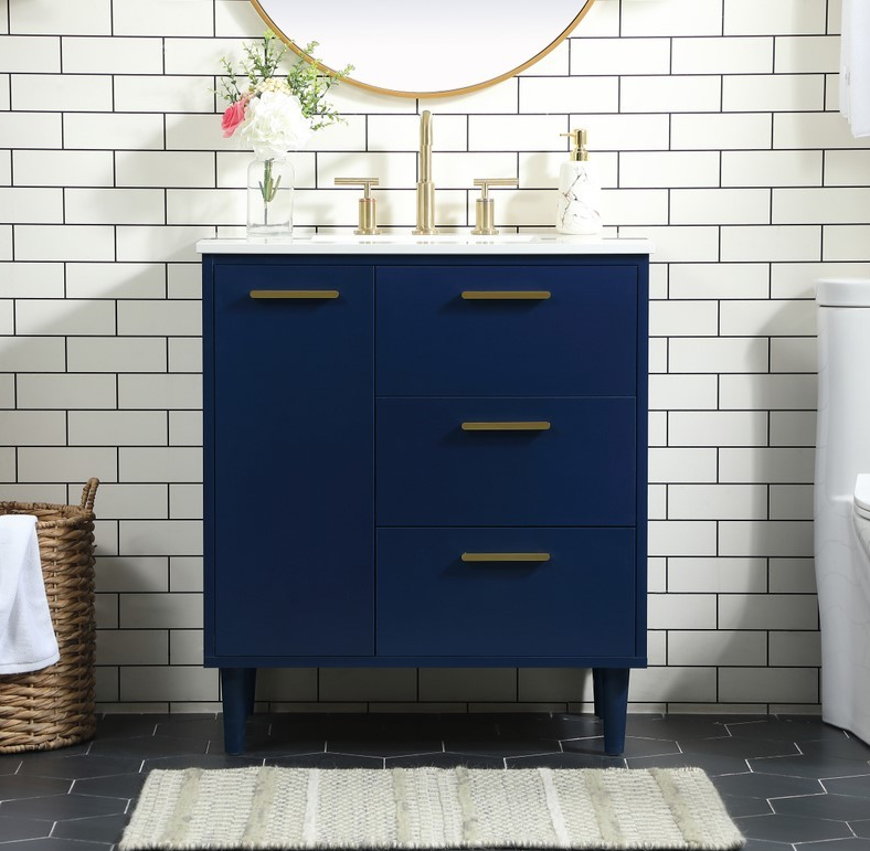 30 inch Modern Fitting Bathroom Vanity in Blue with Backsplash Option