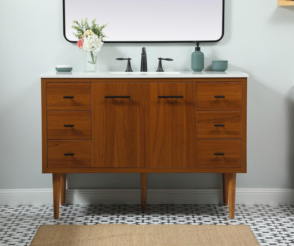 48 inch Single Bathroom Vanity in Teak with matching Backsplash Option