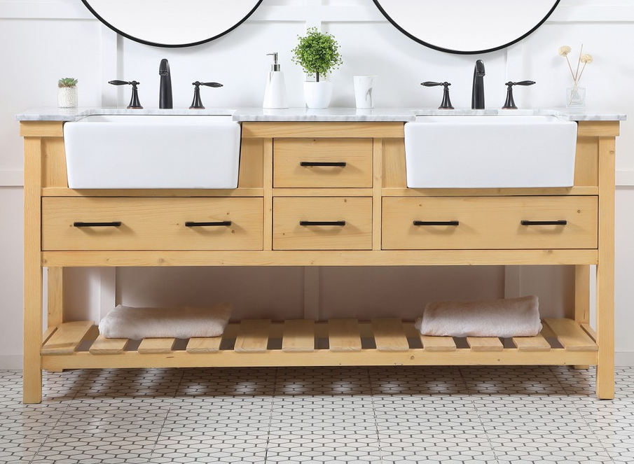 72 inch Double Bathroom Vanity in Natural Wood