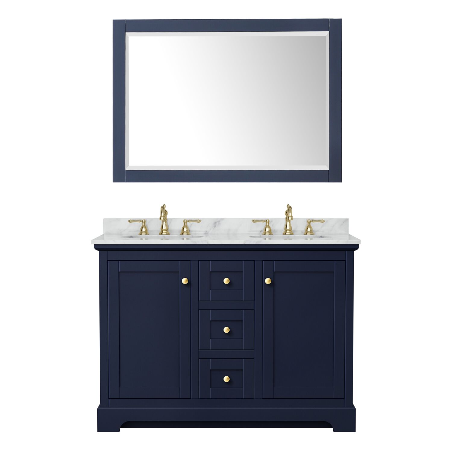 48" Double Bathroom Vanity in Dark Blue with Countertop, Sinks and Mirror Options