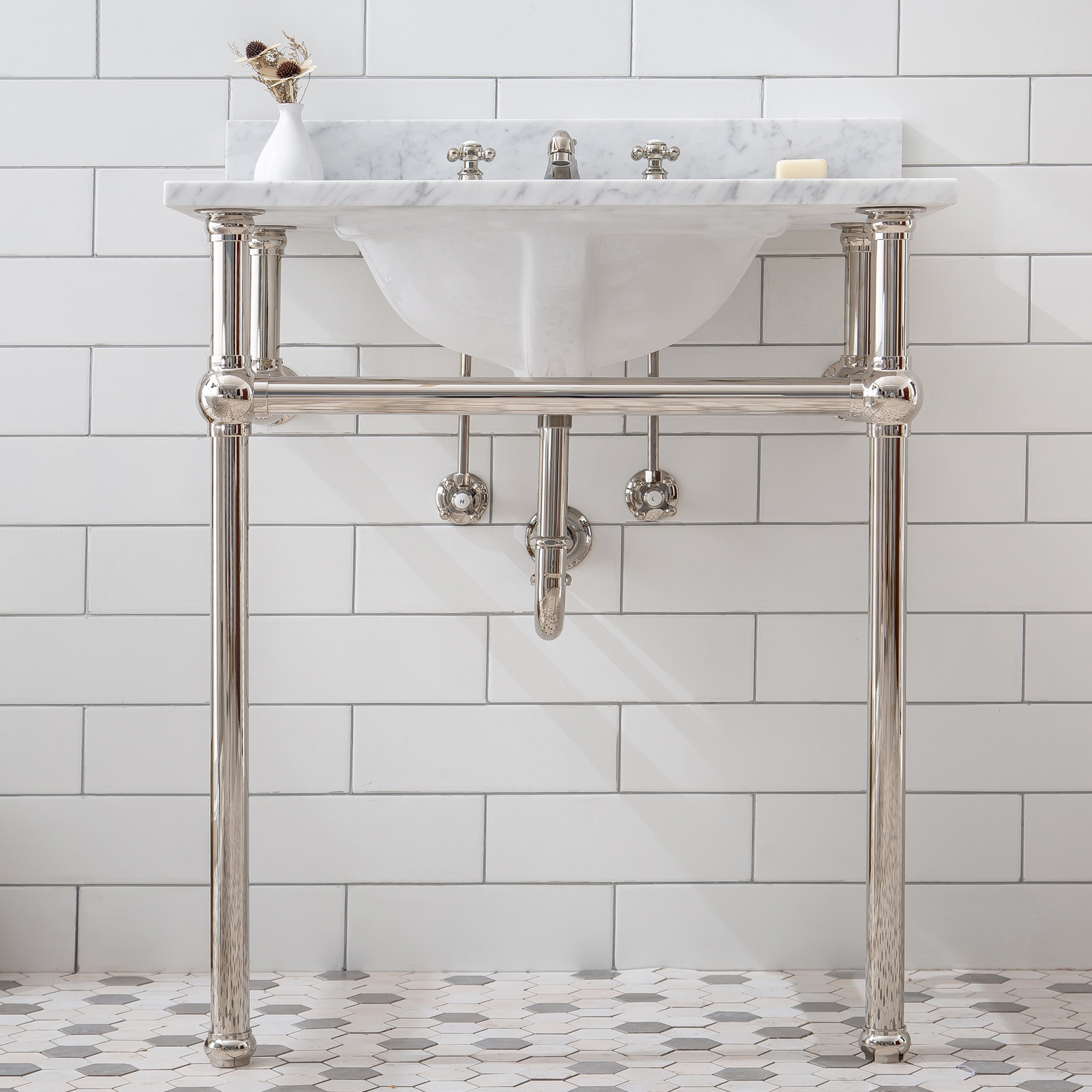 30" Wide Single Wash Stand Only in Polished Nickel Finish