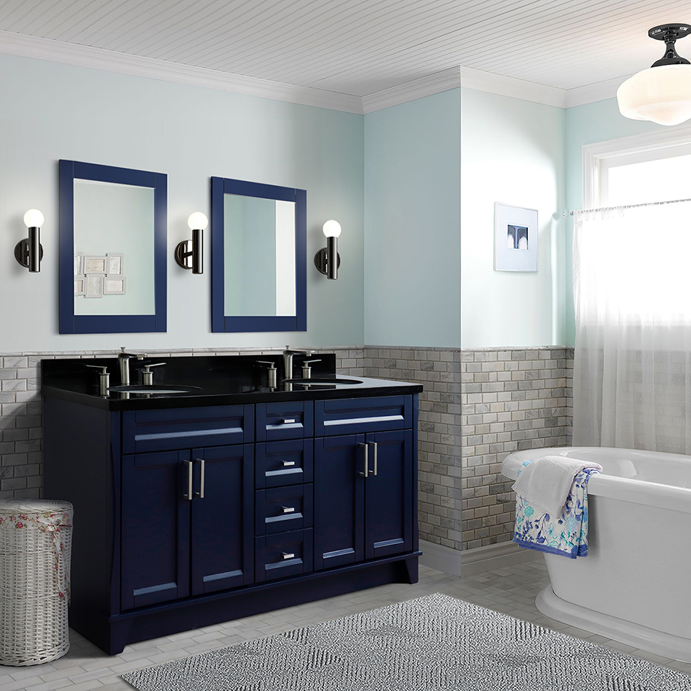 61" Double Sink Vanity in Blue Finish with Countertop and Sink Options