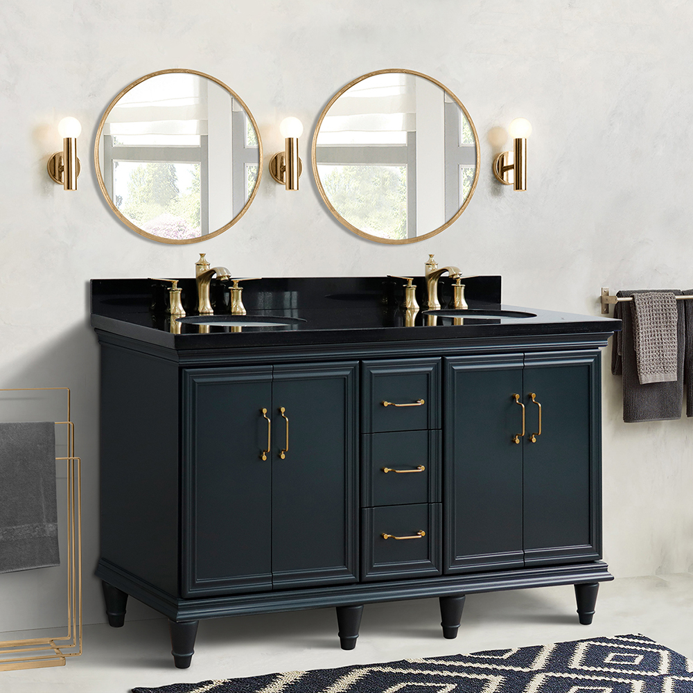 61" Double Sink Bathroom Vanity in Dark Gray Finish with Countertop and Sink Options