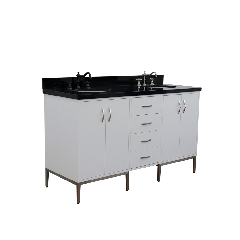 61" Double Sink Vanity in White Finish with Sink and Countertop Options