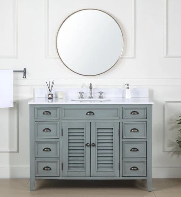 46 Inch Gray Adelina With Plantation Style Single Sink Bathroom Vanity with Backsplash option and Mirror