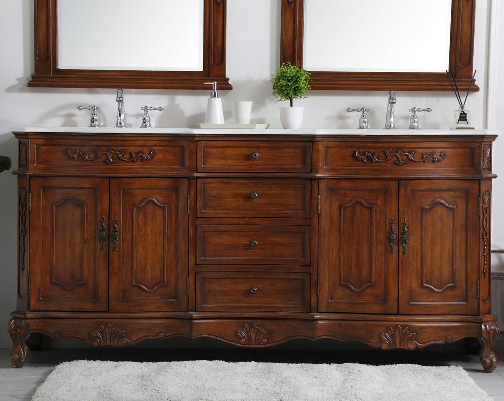 72 inch Adelina Double Bathroom Vanity in Teak with Ivory White Marble