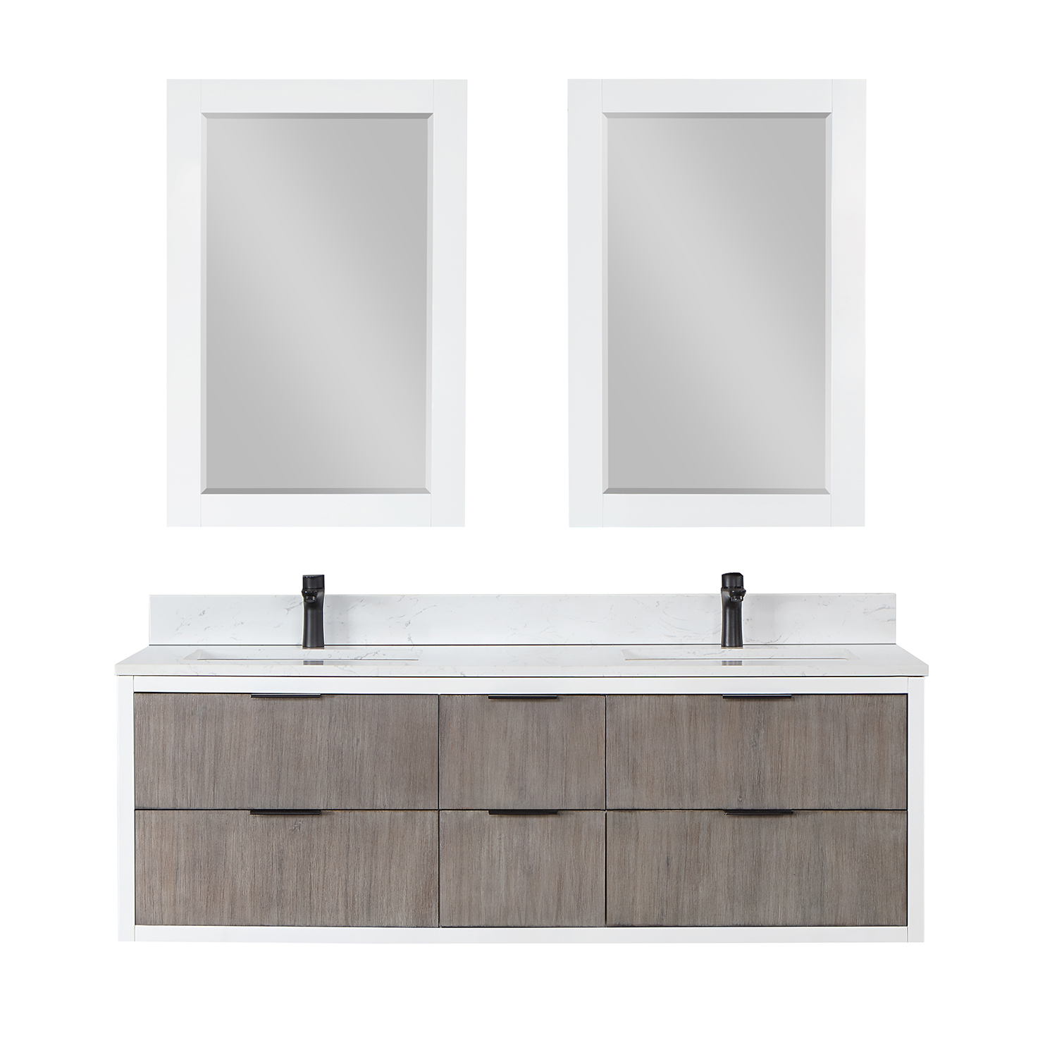 Issac Edwards Collection 60" Double Bathroom Vanity in Classical Gray with Carrara White Composite Stone Countertop without Mirror 