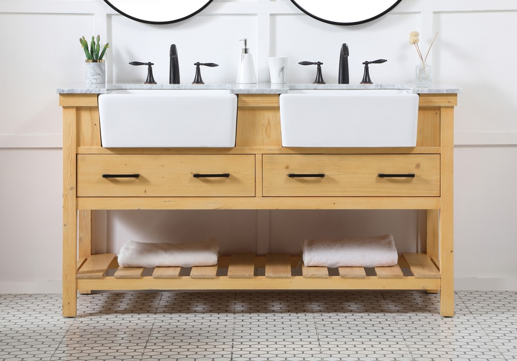 60 inch Double Bathroom Vanity in Natural Wood