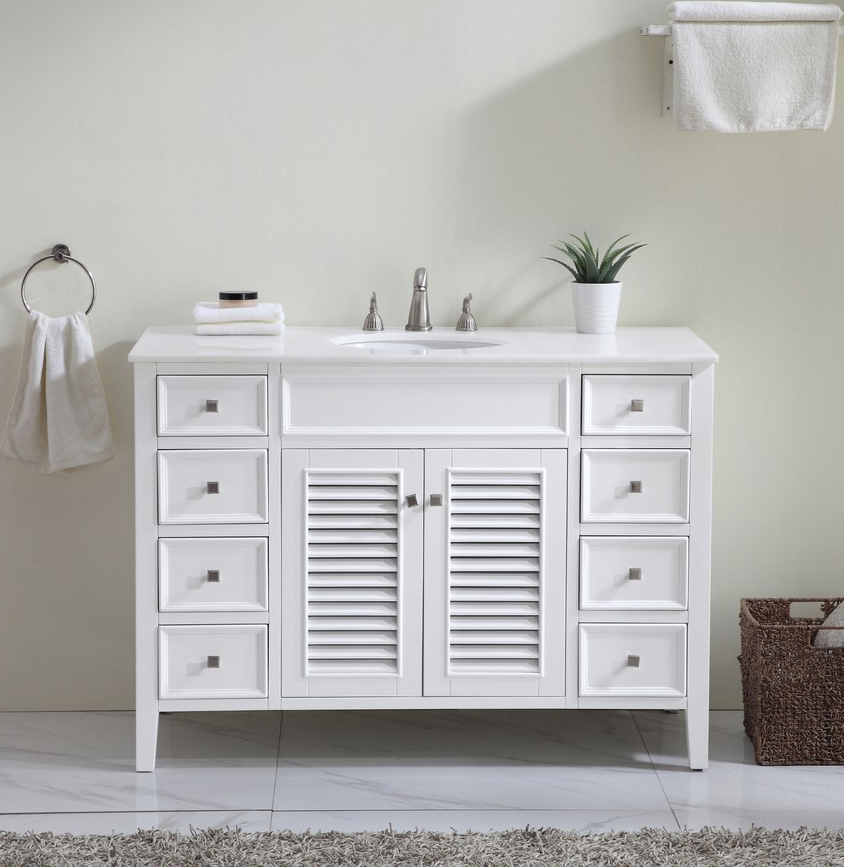 48 inch Single Bathroom Vanity in White with Ivory white Marble