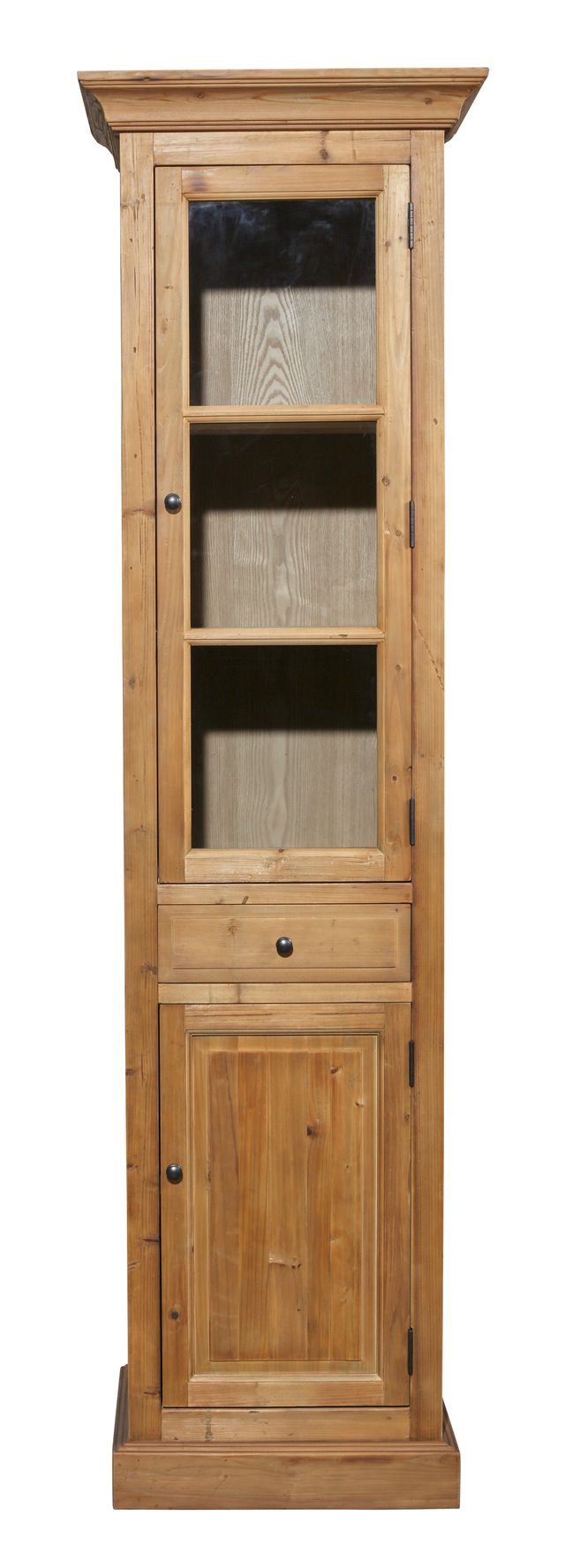 Two-Door Cabinet in Natural Pine Finish with Flat Front Top