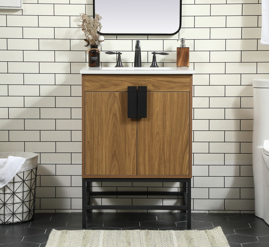 24 inch Single Bathroom Vanity in Walnut Brown Finish