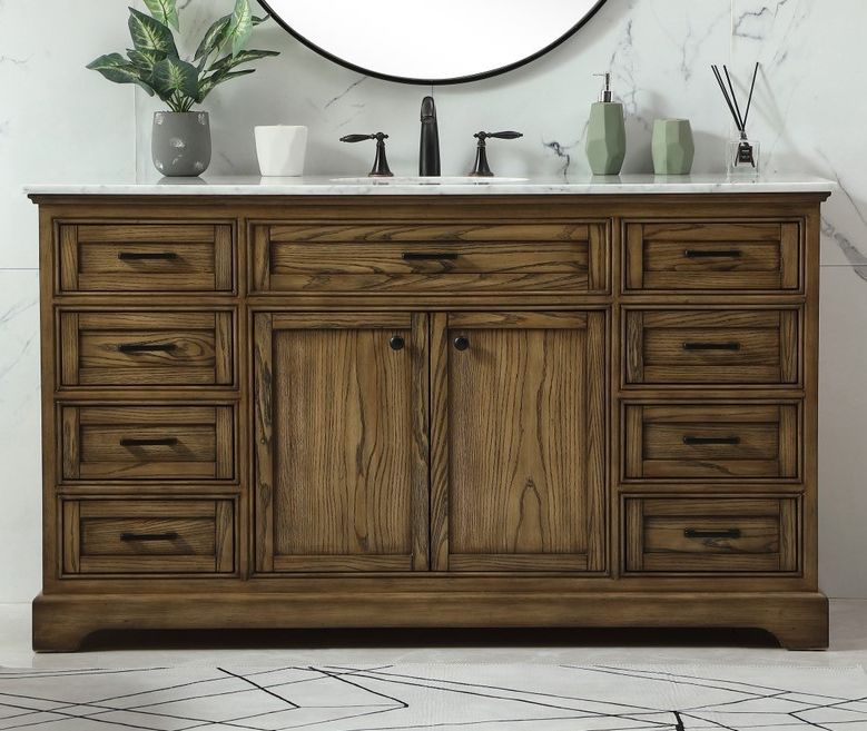 60 inch Modern Fitting Single Bathroom Vanity in Driftwood