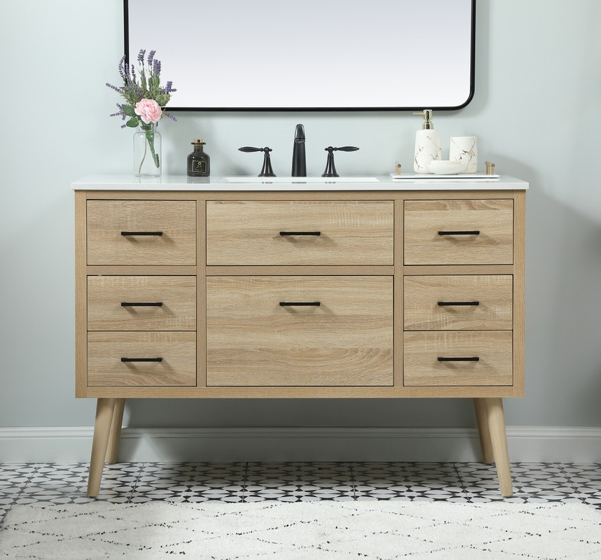 48 inch Single Bathroom Vanity in Mango Wood with Backsplash Option