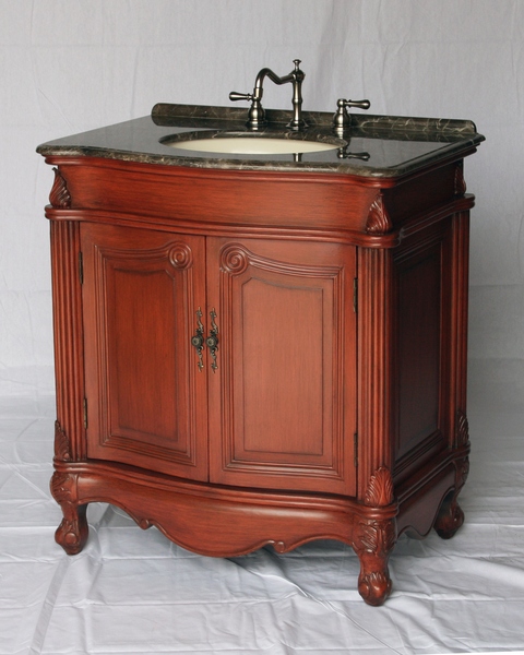 32" Adelina Antique Single Sink Bathroom Vanity in Cherry Finish with Light Brown Stone Countertop