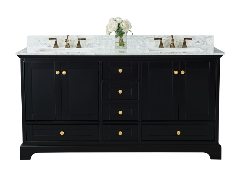 66 in. Bath Vanity Set in Black Onyx with Gold Hardware