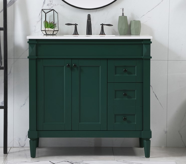 36 inch Modern Fitting Single Bathroom Vanity in Green with Backsplash Option