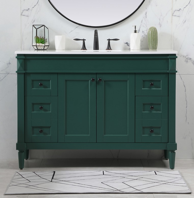 48 inch Modern Fitting Single Bathroom Vanity in Green with Backsplash Option