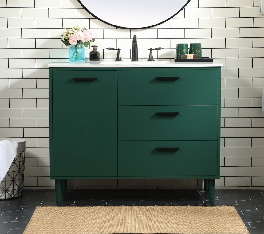 42 inch Modern Fitting Bathroom Vanity in Green with Backsplash Option