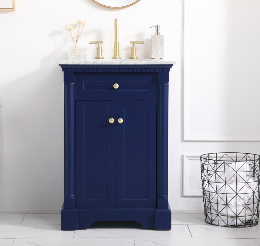 24 inch Single Bathroom Vanity in Blue with Three Finish Options