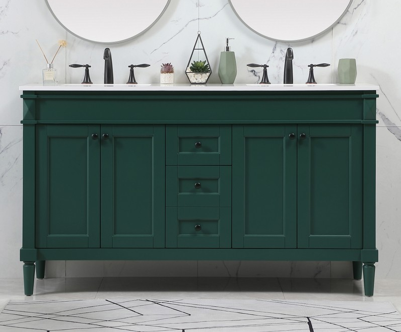 60 inch Modern Fitting Double Bathroom Vanity in Green