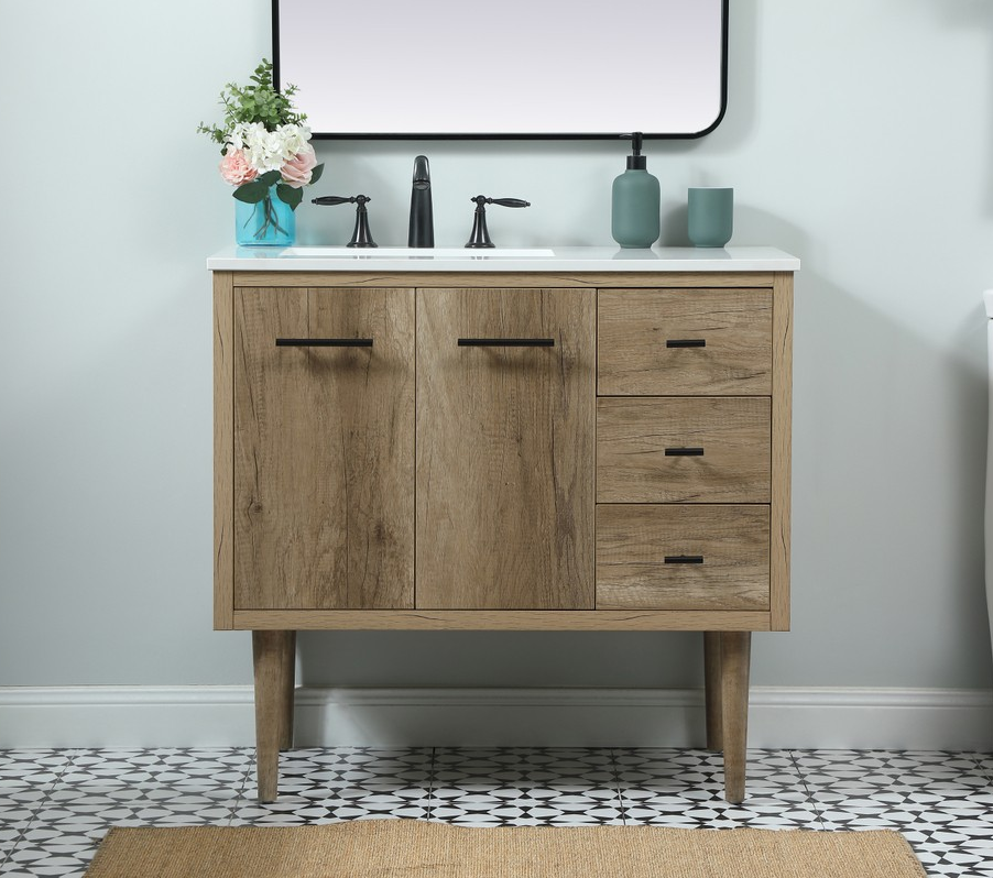 36 inch Single Bathroom Vanity in Natural oak with matching Backsplash Option