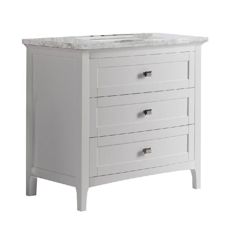 36" Single Vanity in White Finish with White Carrara Marble Top