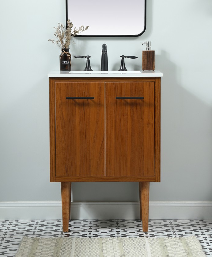 24 inch Single Bathroom Vanity in Teak with Backsplash Option