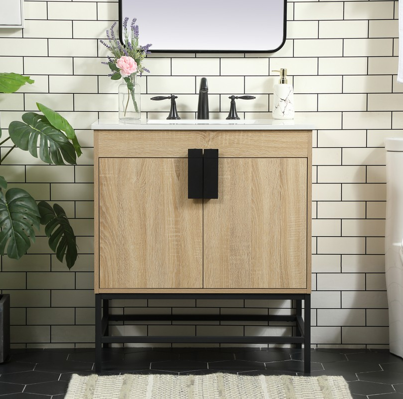 30 inch Single Bathroom Vanity in Mango Wood Finish with backsplash Option