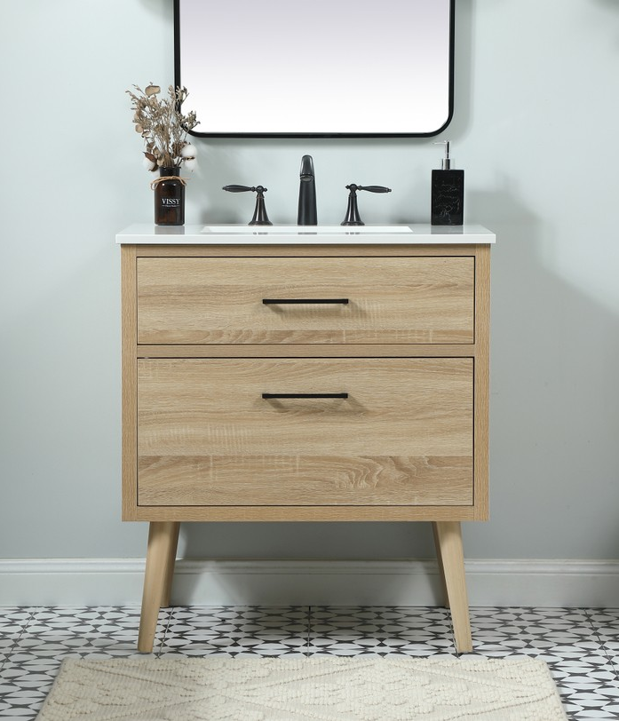 30 inch Single Bathroom Vanity in Mango Wood with Backsplash Option