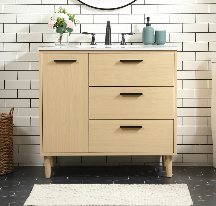 36 inch Modern Fitting Bathroom Vanity in Maple with Backsplash Option