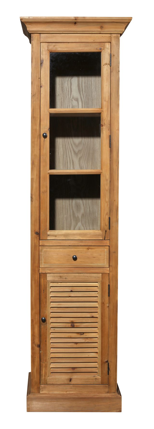 Two-Door Cabinet in Natural Pine Finish with Shutter Front Top