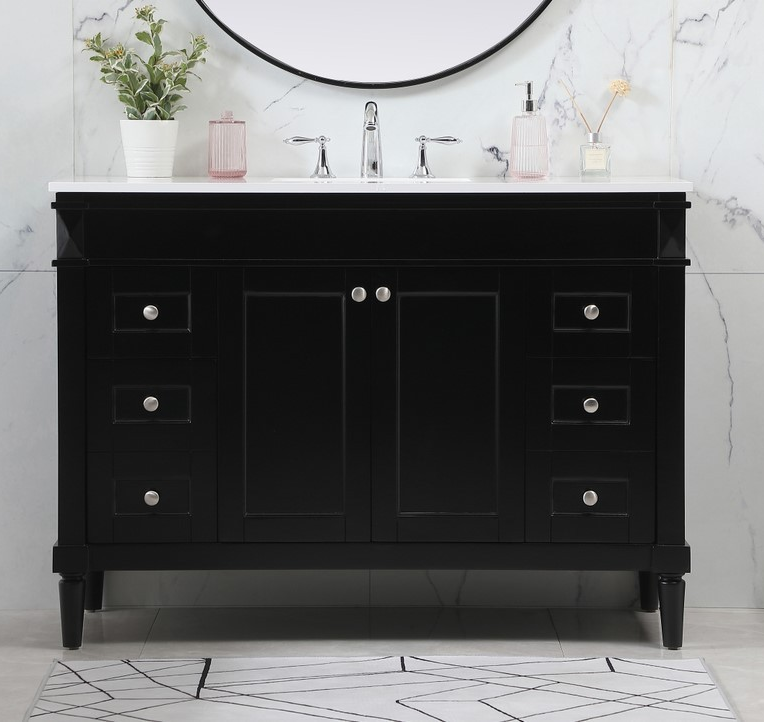 48 inch Modern Fitting Single Bathroom Vanity in Black with Backsplash Option