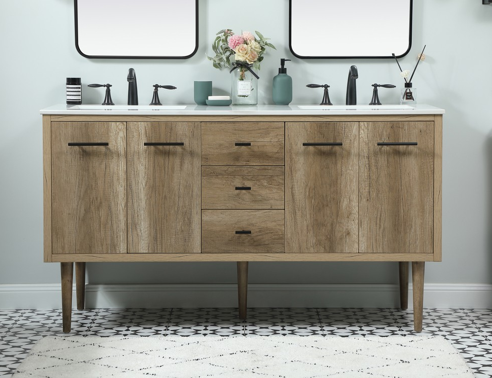 60 inch Double Bathroom Vanity in Natural oak Finish