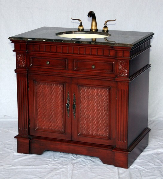 36" Adelina Traditional Style Single Sink Bathroom Vanity in Cherry Finish with Light Brown Stone Countertop