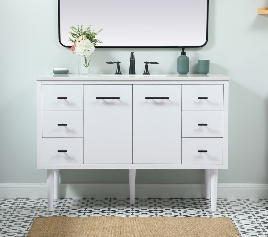 48 inch Single Bathroom Vanity in White with matching Backsplash Option