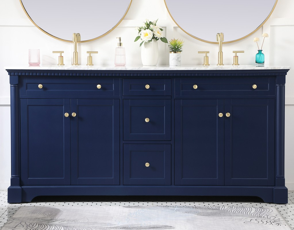 72 inch Double Bathroom Vanity in Blue with Three Finish Options