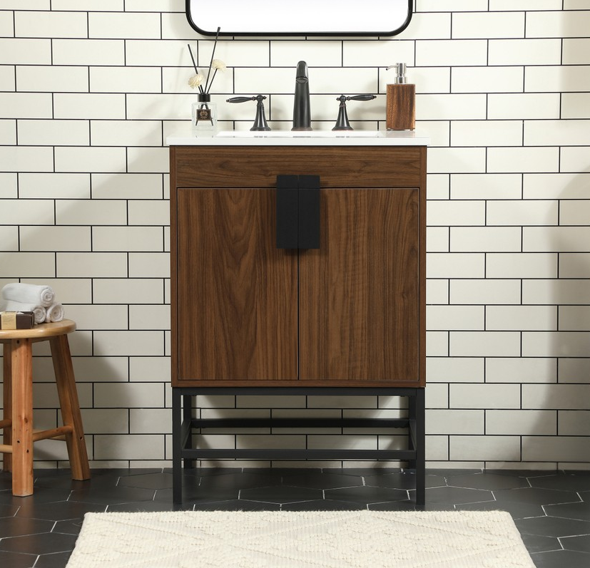 24 inch Single Bathroom Vanity in Walnut Finish