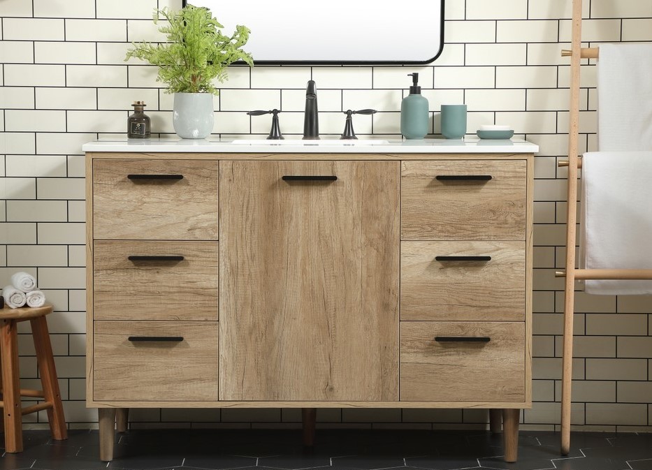 48 inch Modern Fitting Single Bathroom Vanity in Natural oak with Backsplash Option