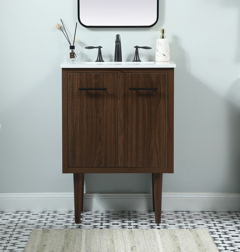 24 inch Single Bathroom Vanity in Walnut with Backsplash Option